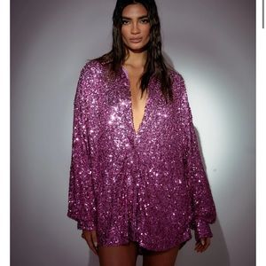 Sequin pink shirt dress